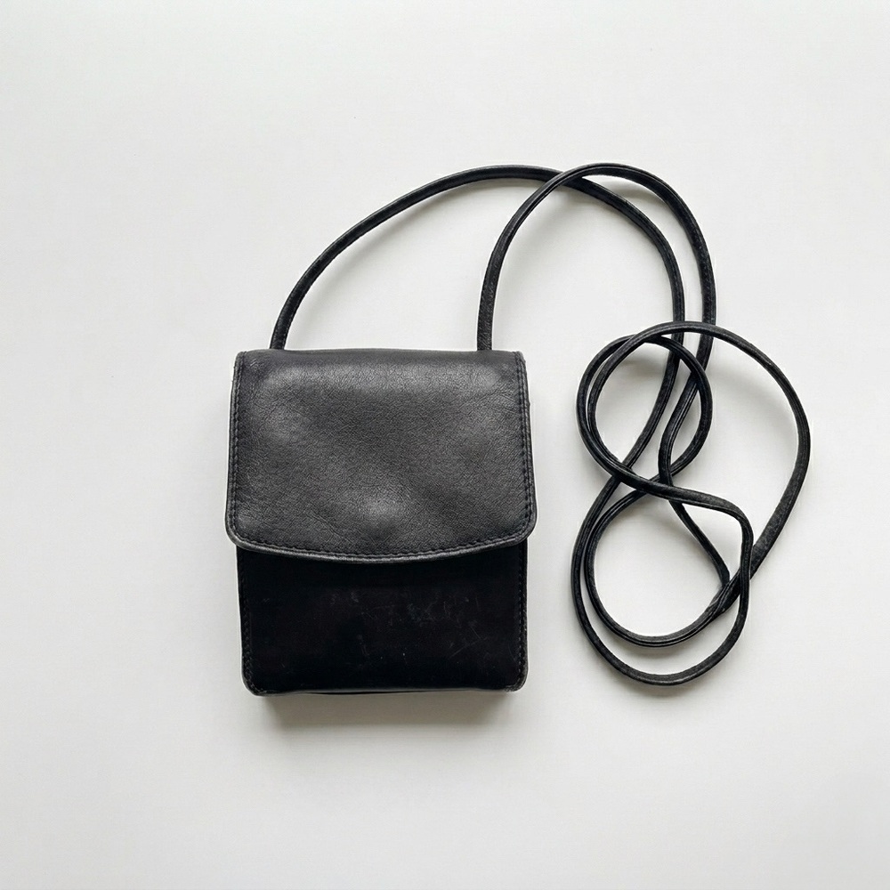 90’s Vintage DEREK ALEXANDER Black Leather Crossbody Wallet Organizer Bag Purse
